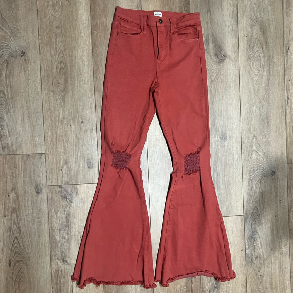 Sneak Peek Rust Burnt Orange Colored Bell Bottom Flare Jeans Size 3 / 26